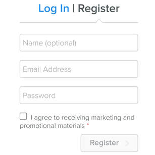 Screenshot of the Log In Register page